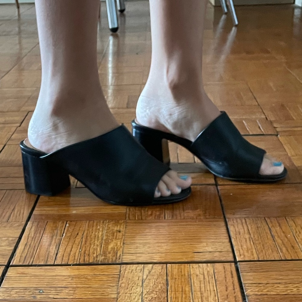 Black Leather Chunky Heel